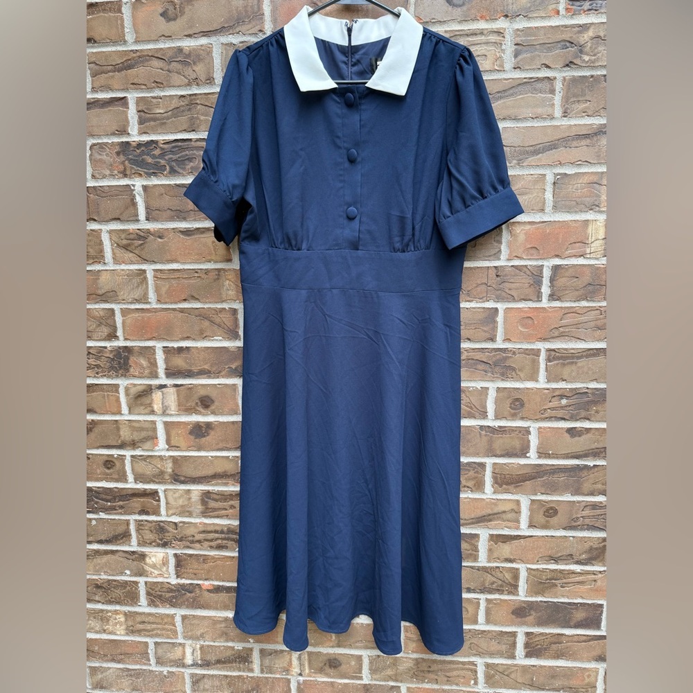 Alexia Admor Emery Navy Blue White Collared Dress‎ 14